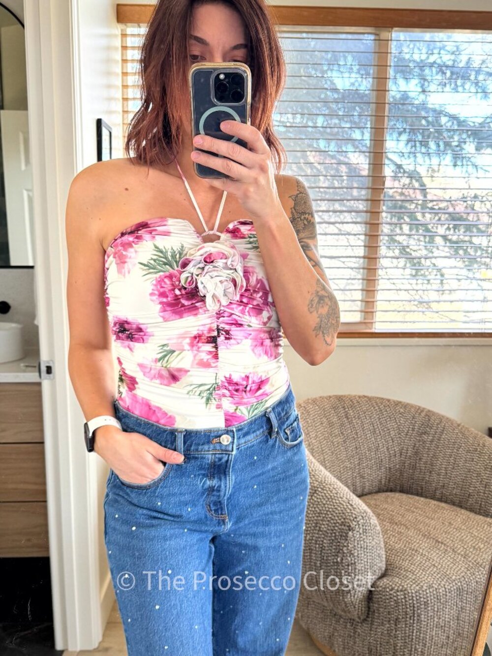 Express Romantic Coquette Floral Strapless Bodysuit (M)